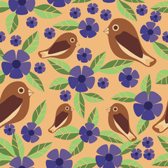 Seamless Floral Pattern with Birds