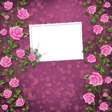 grunge paper for congratulation with painting rose