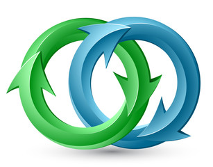 Vector illustration of blue and green circular arrows