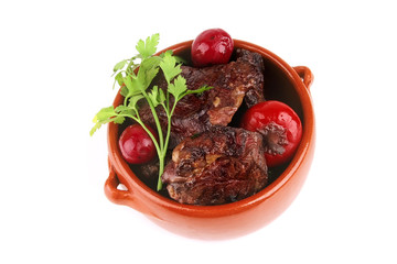 roast meat in pot with vegetables