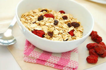 Healthy oatmeal with raisins and dates