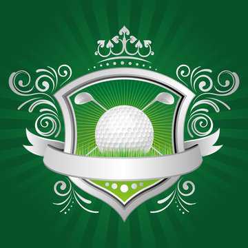 golf,shield,green background