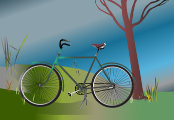 Fototapeta premium Bicycle parked by a tree in nature