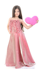 little girl in evening dress with a heart