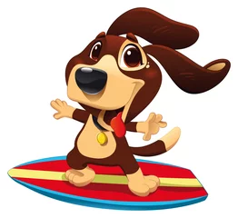 Foto op Aluminium Dog with surf. Funny cartoon and vector sporty character © ddraw
