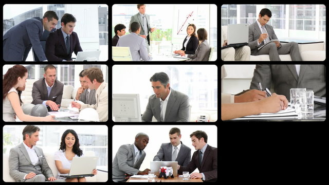 Animation presenting serious business people at work