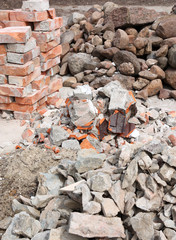 Pile of f rubble , bricks and stones