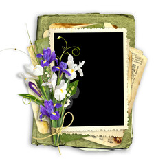 spring frame with flowers on the old green album