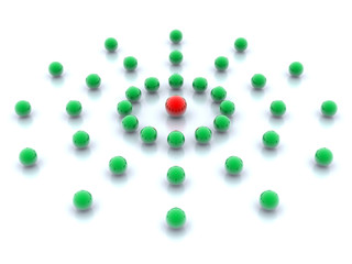 Group of red and green balls on white background