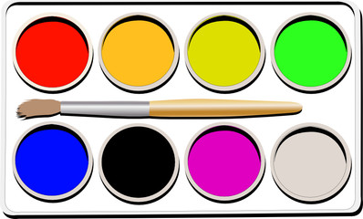 illustration of set of watercolours in the box