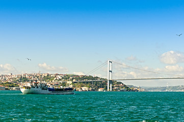 Fototapeta premium Bosphorus Bridge and a ship