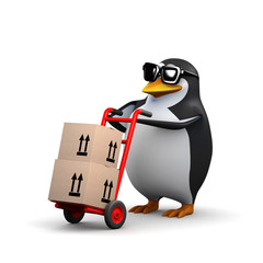 3d Delivery penguin with handcart