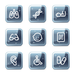 Medicine web icons set 2, mineral square glossy buttons