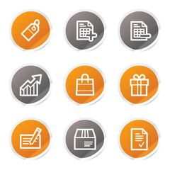 Shopping web icons set 1, orange and grey stickers