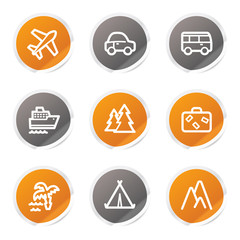 Travel web icons set 1, orange and grey stickers