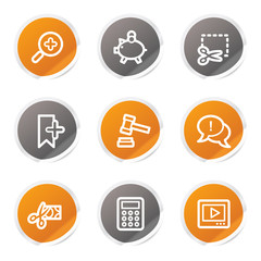 Shopping web icons set 3, orange and grey stickers