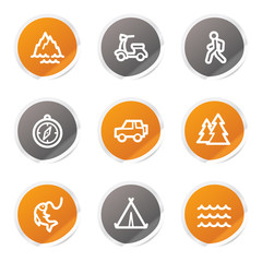 Travel web icons set 3, orange and grey stickers