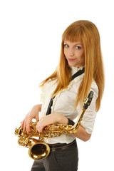 Young woman with saxophone