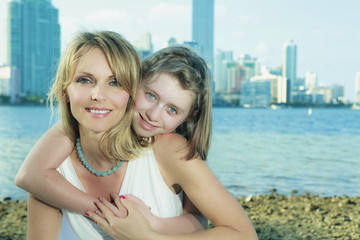 Fototapeta na wymiar Mother and Daughter Lifestyle at the Beach