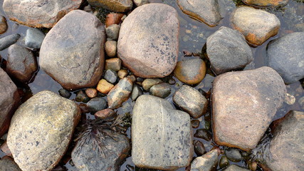 Sea pebble stone around water  abstract natural background