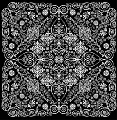 square illustration with white curls on black