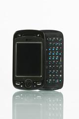 black mobile phone and white background