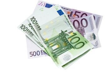Obraz na płótnie Canvas hundred and five hundred Euro banknotes