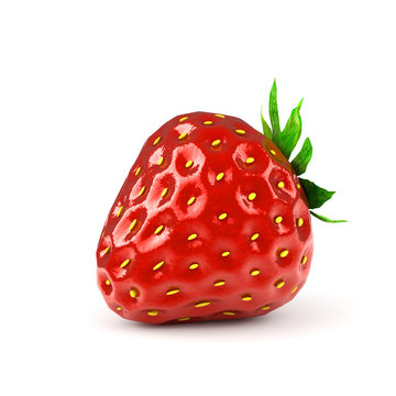single fresh red strawberry isolated on white background