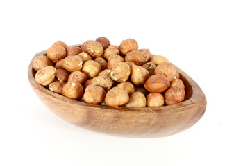 Hazelnuts in a wood bowl