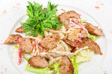 Tasty salad of meat and vegetable dish