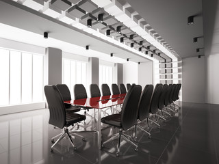 Konferenzzimmer mit dem roten tisch 3d