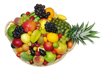 Variety of Exotic Fruits in a Basket (isolated)