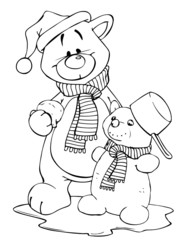 Bär, Teddy, Teddybär, Schneemann, Schnee, Winter