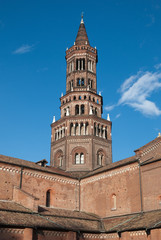 Fototapeta na wymiar The Church Tower of Abbey of Chiaravalle Milanese, Italy