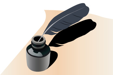 Vector illustration of ink pen into an phial