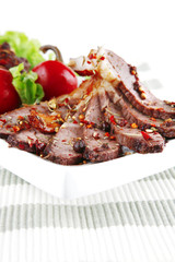 roast meat slices on tissue