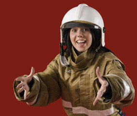 Girl in fireman uniform