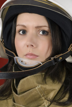 Girl In A Fireman`s Helmet