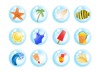 Vector illustration of vacation symbols on a white background