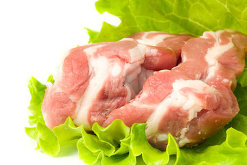 Pieces of Pork meat and green salad