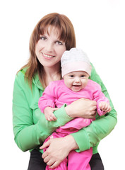 women with child isolated on white