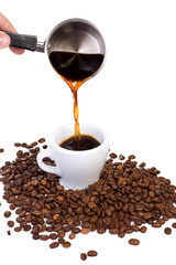 hand pouring coffee in cup