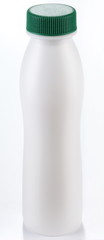 plastic bottle of milk on a white background