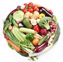 With vegetables in a circle.