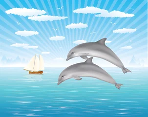 Zelfklevend Fotobehang Twee dolfijnen. © Oksana