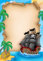 Parchment with pirate vessel - 22560769