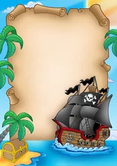 Papier Peint photo Lavable Pour enfants Parchemin avec bateau pirate
