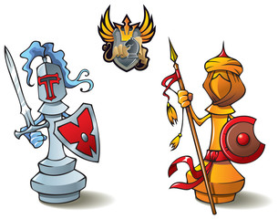 Chess set: Bishops, Crusaders vs. Saracens, vector