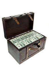 Truhe mit Dollar Banknoten. Finanzkrise, Krise, Schulden.