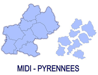 Obraz premium carte région midi pyrénnées France départements